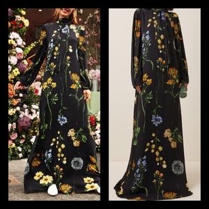 NEW with tags LELA ROSE Floral-Print Tie-Neck Maxi Crepe Maxi Dress